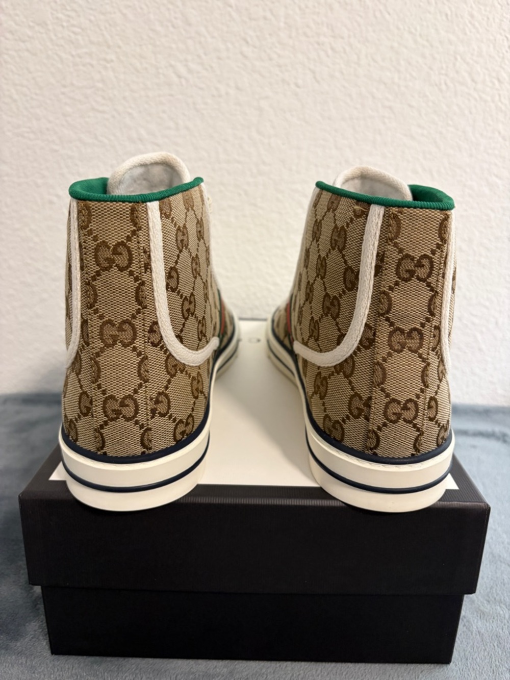 Brand New Women’s Gucci Tennis 1977 High Top Beige Ebony Sneakers Sz 42 (US 12 - Picture 7 of 10
